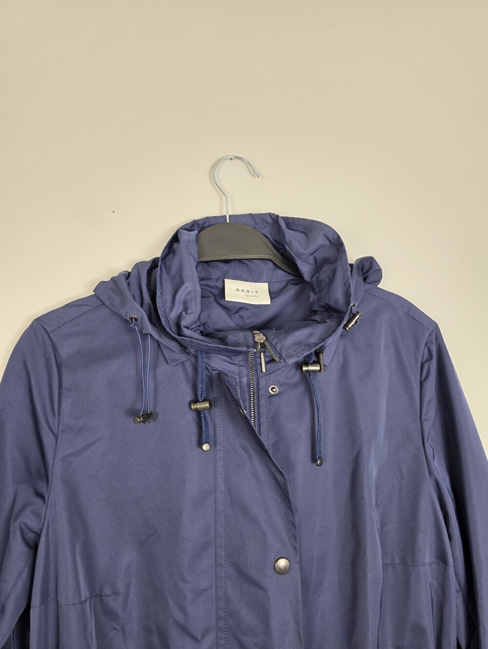 Akris punto Navy Blue Hooded Utility Rain Coat Jacket Size 12 - Picture 10 of 14